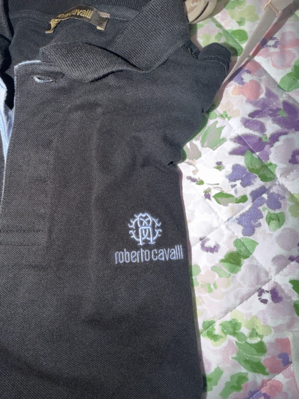 Roberto Cavalli Black Polo with Light Blue Trim - Picture 2 of 3